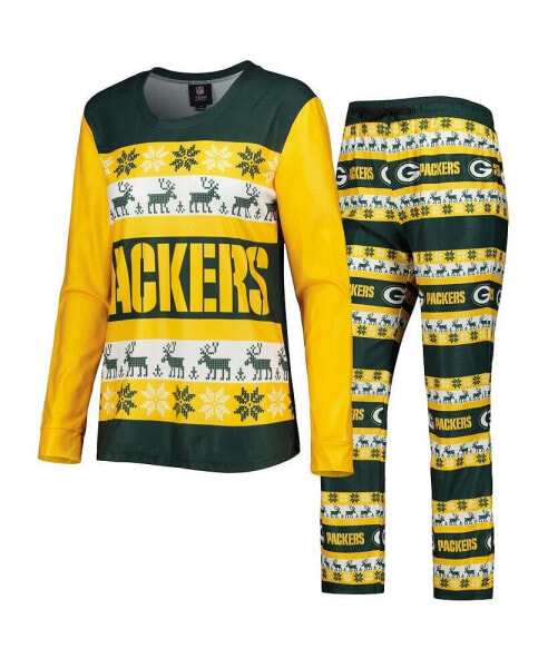 Women's Green Green Bay Packers Holiday Ugly Pajama Set