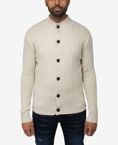 Men's Button Up Stand Collar Ribbed Knit Cardigan Sweater