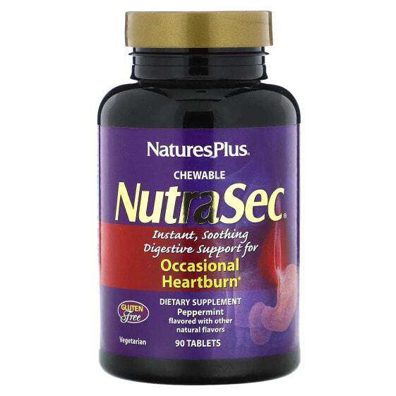 NaturesPlus, Жевательные NutraSec, перечная мята, 90 таблеток