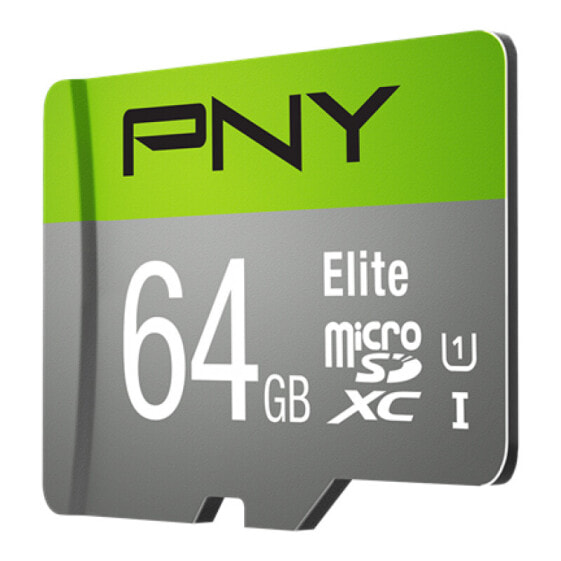 PNY Elite - 64 GB - MicroSDXC - Class 10 - Class 1 (U1) - Green - Grey