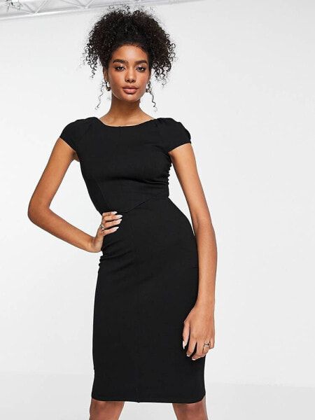 Closet London puff shoulder pencil dress with bodice detail in black