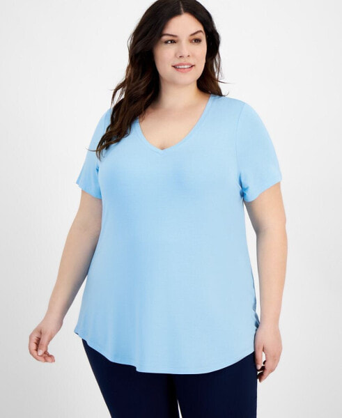 Plus Size V-Neck Short-Sleeve Top, Created for Macy's