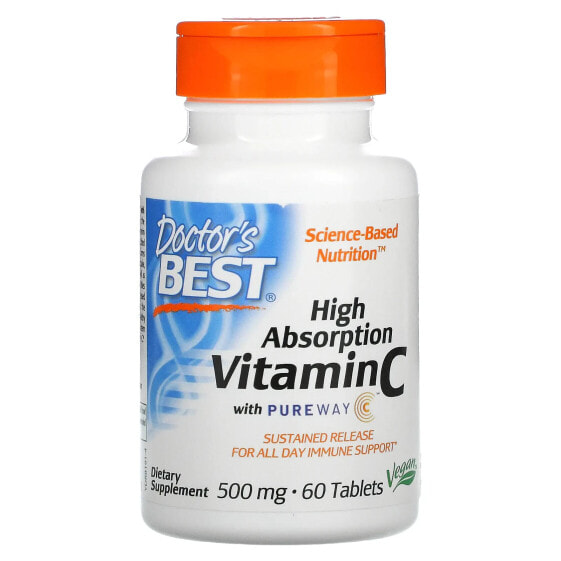 Витамин C с высокой степенью усвояемости Doctor's Best PureWay-C, 500 мг, 60 таблеток.