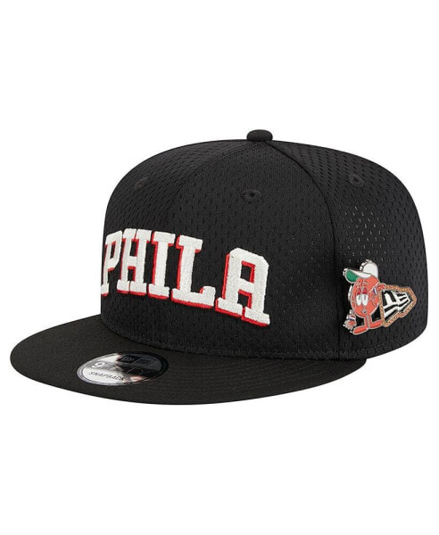 Men's Black Philadelphia 76ers Post-Up Pin Mesh 9FIFTY Snapback Hat