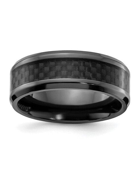 Black Zirconium Black Carbon Fiber Inlay Wedding Band Ring