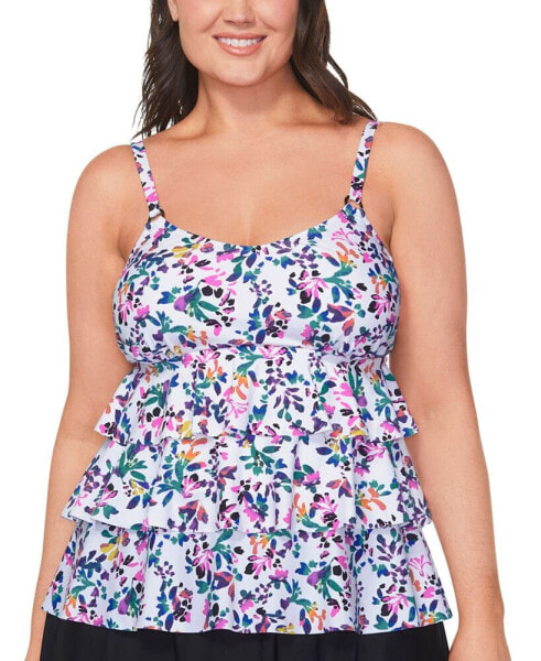 Plus Size Floral-Print Tiered Tankini Top, Created for Macy's