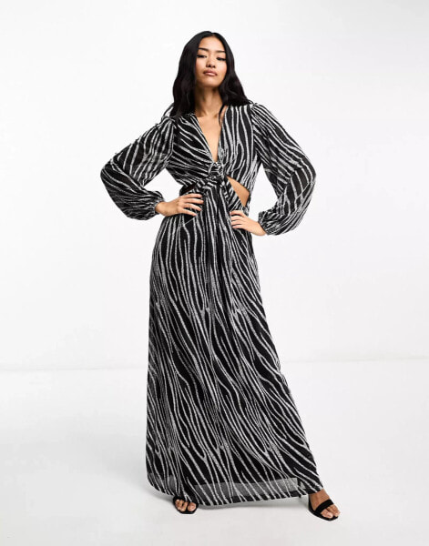 Style Cheat metallic dress in silver zebra