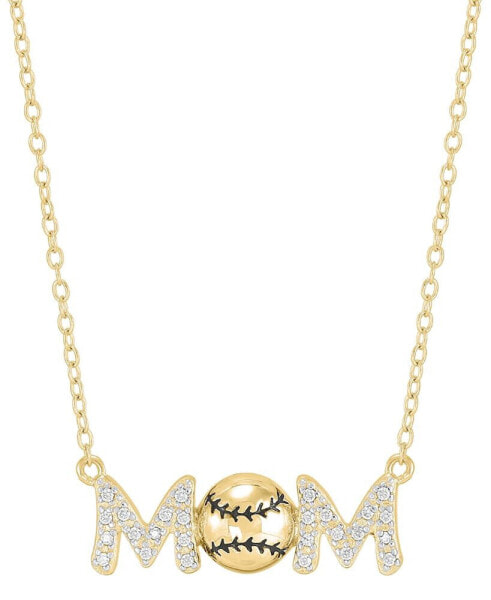 Macy's diamond Baseball Mom Pendant Necklace (1/10 ct. t.w.) in Sterling Silver or 14k Gold-Plated Sterling Silver, 16" + 2" extender