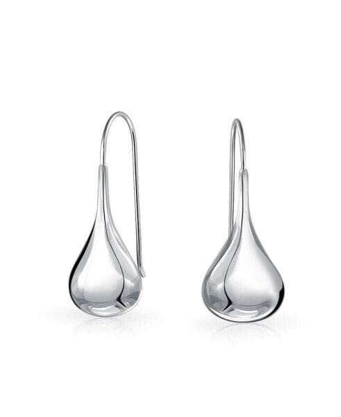 Simple Plain Puffed Teardrop Pear Shaped Rain Drop Earrings For Women Fishhook Threader Polish Sterling Silver 1.5 Inch