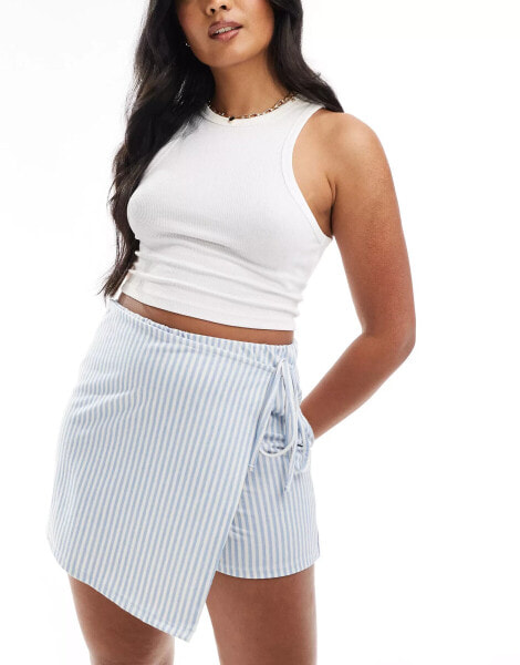 ASOS DESIGN wrap front skort in blue stripe