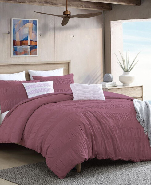 Lush Moselle Cotton Ruched Waffle Weave 3 Piece Duvet Cover Set, Full/Queen