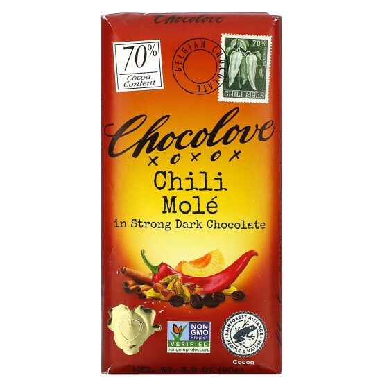 Chocolove, чили моле в горьком темном шоколаде, 70% какао, 90 г (3,2 унции)