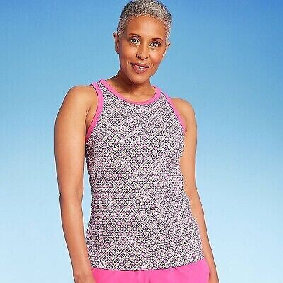 Lands' End Women's UPF 50 Geo Print High Neck Tankini Top - Pink/Orange XS