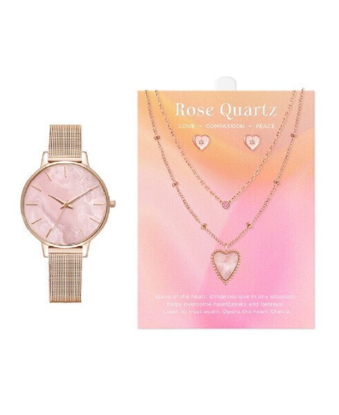 Часы и аксессуары Jessica Carlyle женские аналоговые, кварцевые с тремя стрелками, металлический браслет часов цвета розового золота 34 мм в подарочном наборе