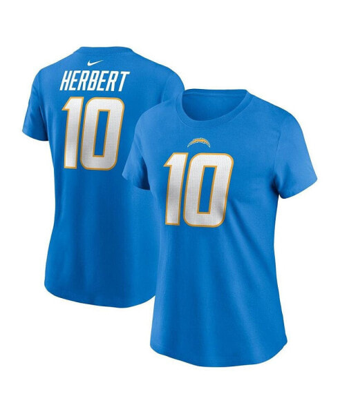 Women's Justin Herbert Powder Blue Los Angeles Chargers Player Name and Number T-shirt
