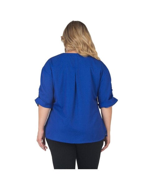 Plus Size Button-Down Roll-Up Sleeves Shirt