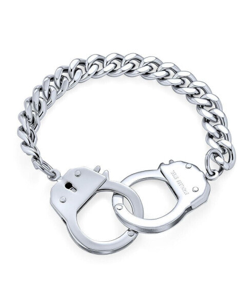 Biker Jewelry Couples Handcuff Statement Bracelet for Men Cuban Curb Chain Stainless Steel 8.5 Inch