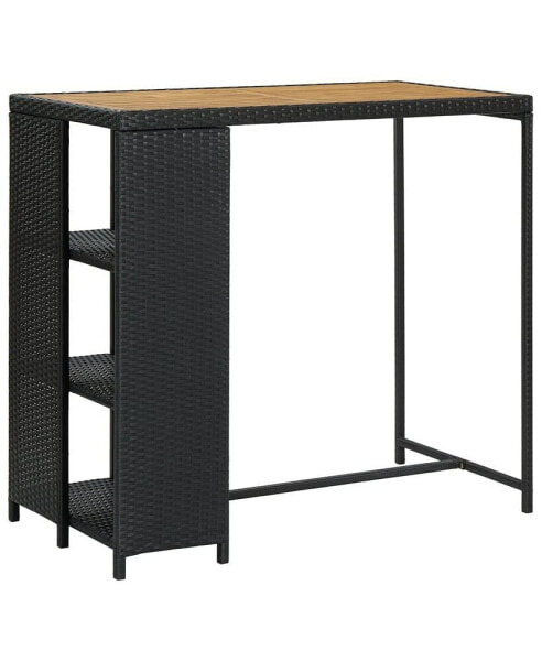 Bar Table with Storage Rack Black 47.2"x23.6"x43.3" Poly Rattan