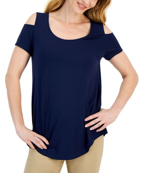 Women's Short Sleeve Scoop-Neck Cold-Shoulder Top, Created for Macy's