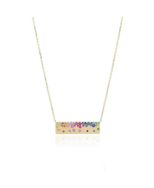 Rainbow Sapphire Confetti Bar Necklace 14K Gold