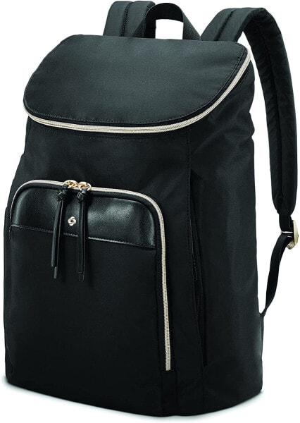 Мужской городской рюкзак черный с кожаным карманом Samsonite Solutions Bucket Backpack, Olive