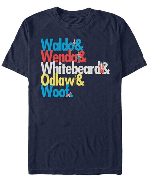 Where's Waldo Men's Character Name Stack Short Sleeve T-Shirt
