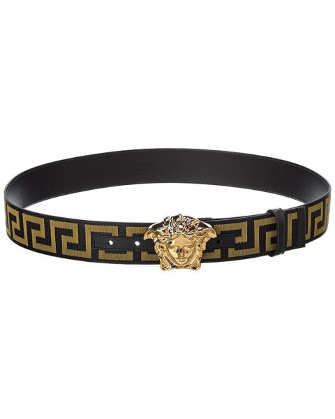 Versace Greca La Medusa Canvas & Leather Belt Men's Black 80