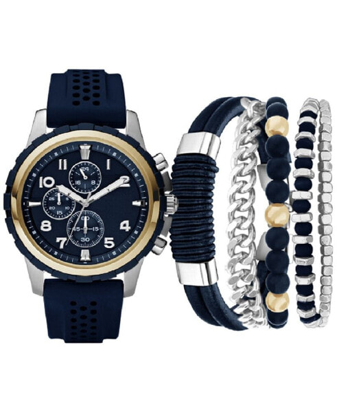 Men's Navy Perforated Silicone Strap Watch 45mm Gift Set