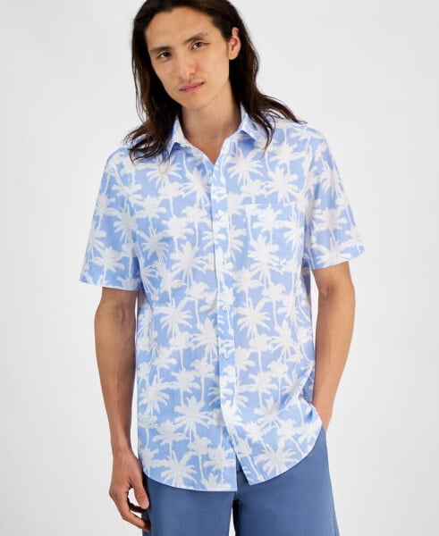 Men's Palm Breeze Regular-Fit Stretch Printed Button-Down Poplin Shirt, Created for Macy's