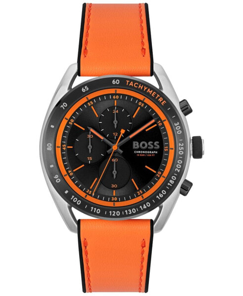 Men's Center Court Quartz Chronograph Orange Leatherand Black Silicone Strap Watch 44mm