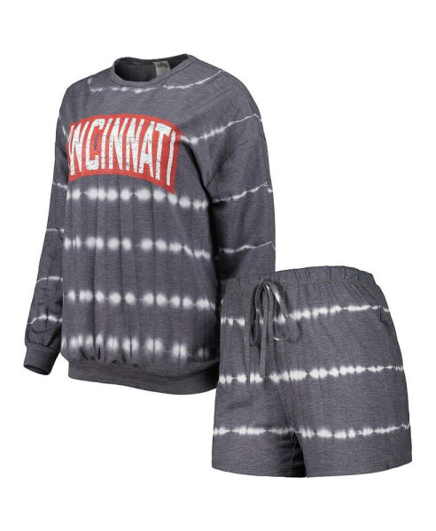 Women's Gray Distressed Cincinnati Bearcats All About Stripes Tri-Blend Long Sleeve T-shirt and Shorts Set