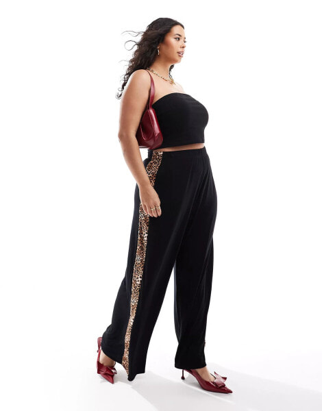 Yours wide leg trouser with leopard detail in black