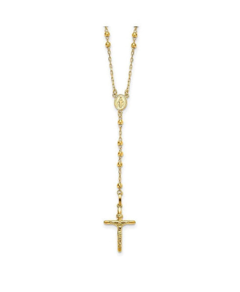 Diamond2Deal 14k Yellow Gold Diamond-cut Beaded Rosary Pendant Necklace 24"