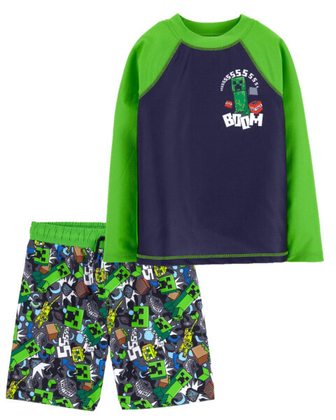 Kid Minecraft™ Rashguard & Swim Trunks Set 4