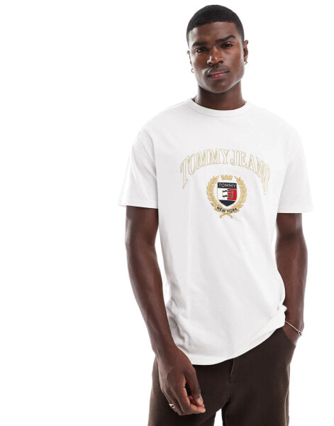 Tommy Jeans gold crest logo t-shirt in off white