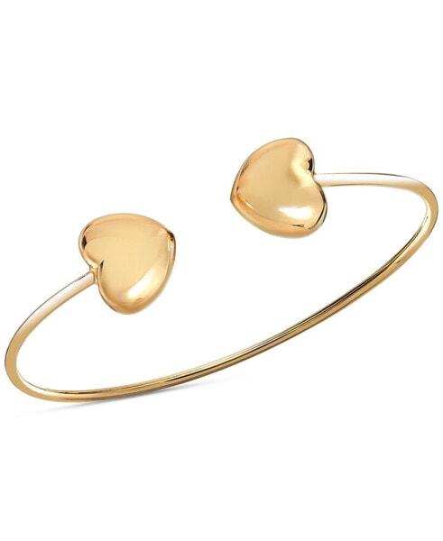 Puffed Heart Wire Cuff Bangle Bracelet in 14k Gold-Plated Sterling Silver