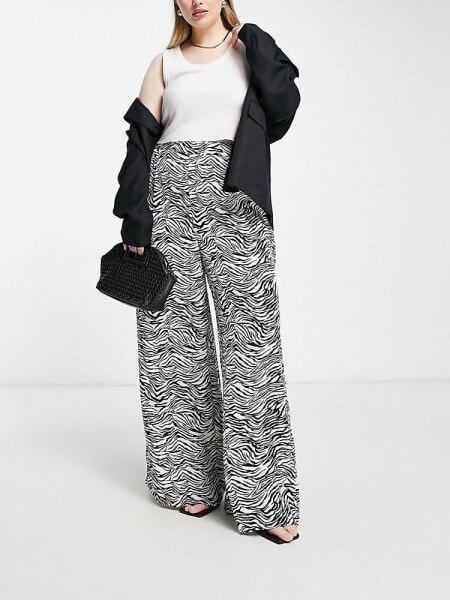 In The Style Plus x Yasmin Devonport exclusive wide leg trouser in zebra print