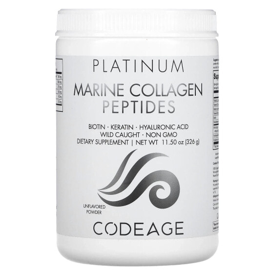 Порошок для коллагена CodeAge Platinum, морской коллаген, биотин, кератин, гиалуроновая кислота, без вкуса, 326 г
