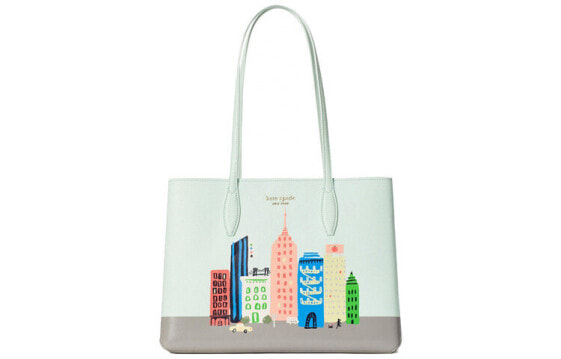 Сумка кожаная с карикатурой зданий Kate Spade PXR00446-974