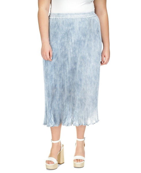 Plus Size Petal-Print Pleated Midi Skirt