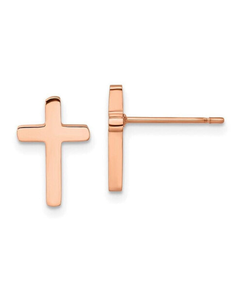 Stainless Steel Polished Rose IP-plated Cross Earrings