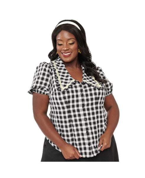 Plus Size Short Sleeve Over d Collar Blouse