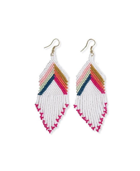 Elise Beaded Fringe Earrings White with Bright Stripes