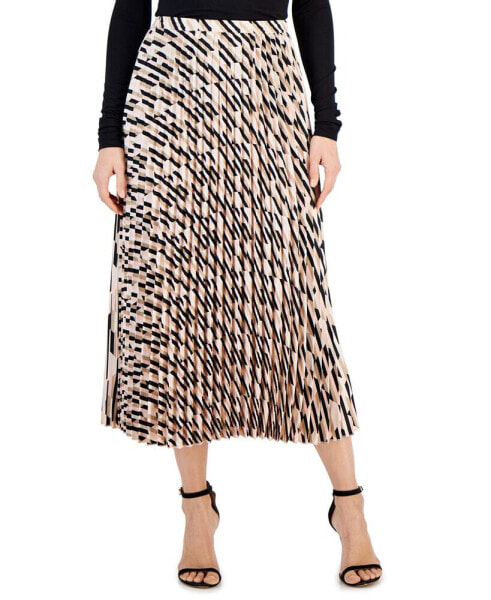 Women's Printed Satin Pull-On Pleated Skirt