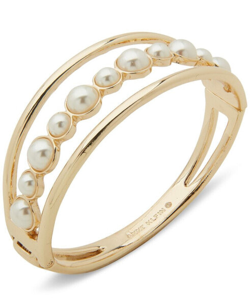 Gold-Tone Imitation Pearl Triple-Row Bangle Bracelet