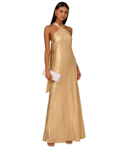 Women's Folied-Chiffon Halter Gown