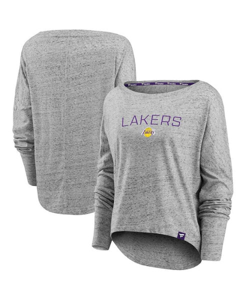 Women's Heathered Gray Los Angeles Lakers Nostalgia Off-The-Shoulder Long Sleeve T-shirt