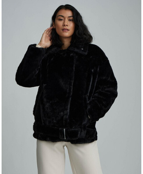 Women's Short Pile Faux Fur Biker