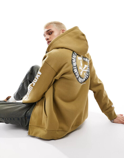 Aape By A Bathing Ape x-bone backprint hoodie in khaki