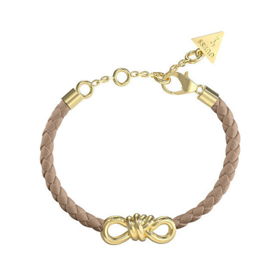 Stylish beige leather bracelet with bow JUBB04003JWYGBPT/U